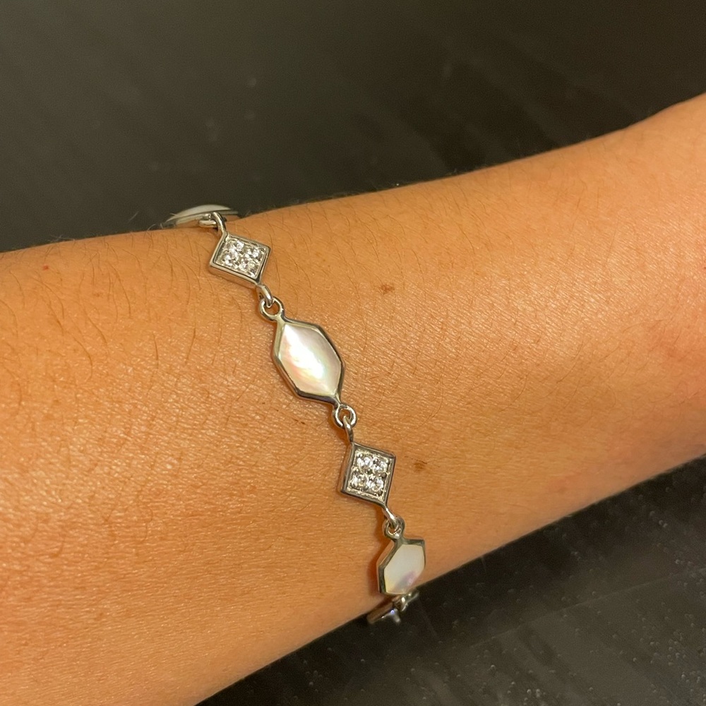 GORGEOUS STERLING SILVER MOP AND CZ CRYSTAL BRACELET NWOT